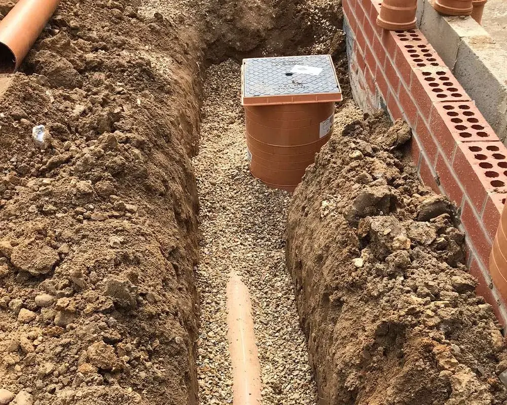Trench fill foundation excavation with reinforcement steel on a building site in Attleborough
